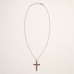 Indian Devotional Pendant - Silver Plated (45cm Chain)- Garnet Crucifix product image 2