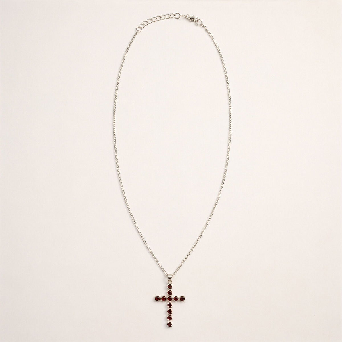 Indian Devotional Pendant - Silver Plated (45cm Chain)- Garnet Crucifix product image 2