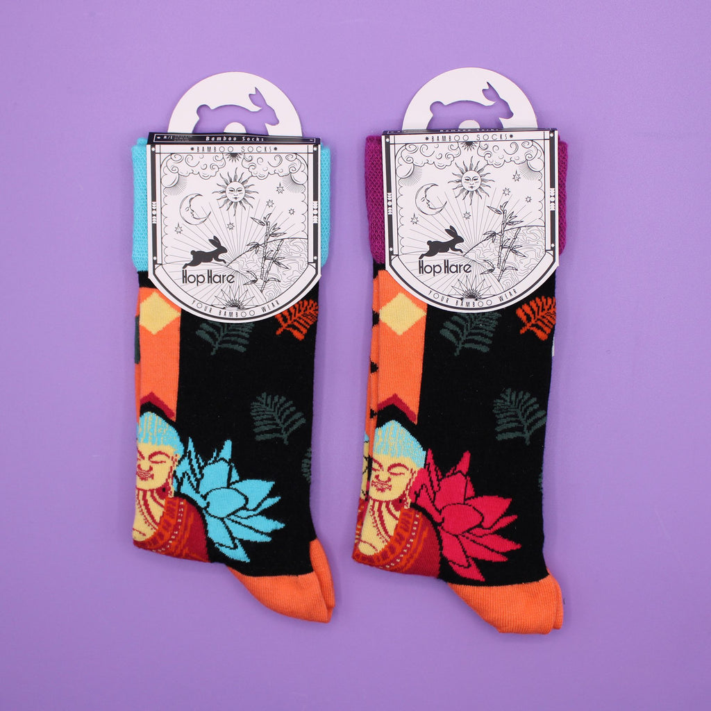 Hop Hare Bamboo Socks S/M - Blue Buddha & Lotus product image 4