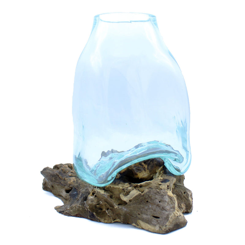 Large Molten Glass Vase - Terrarium Jar on Wood product image