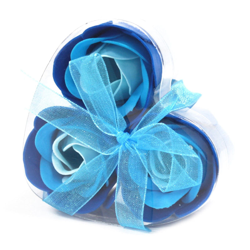 Set of 3 Soap Flower Heart Box - Blue Wedding Roses product image