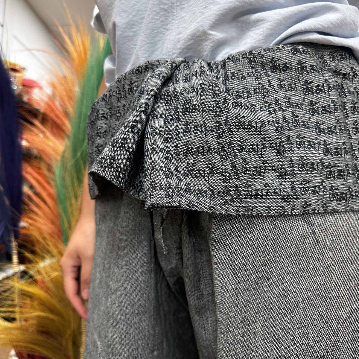 Yoga and Festival Pants - Thai Fisherman Mandala Mantra on Grey product image 4