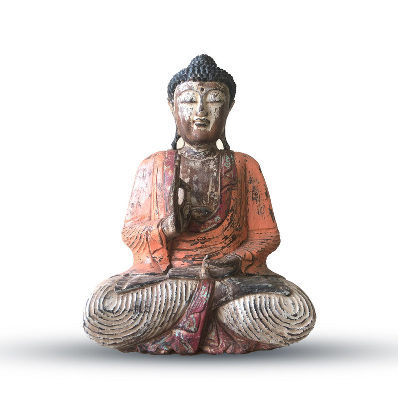 Vintage Orange Hand Carved Buddha Statue - 60cm - Teaching Transmission product image