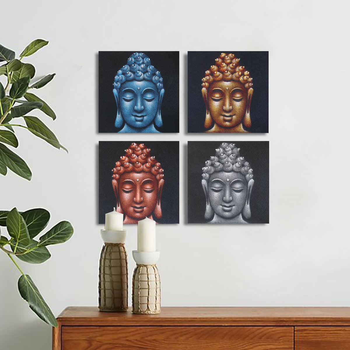 Set of 4 Buddha Heads Sand Detail 30x30cm product image 2