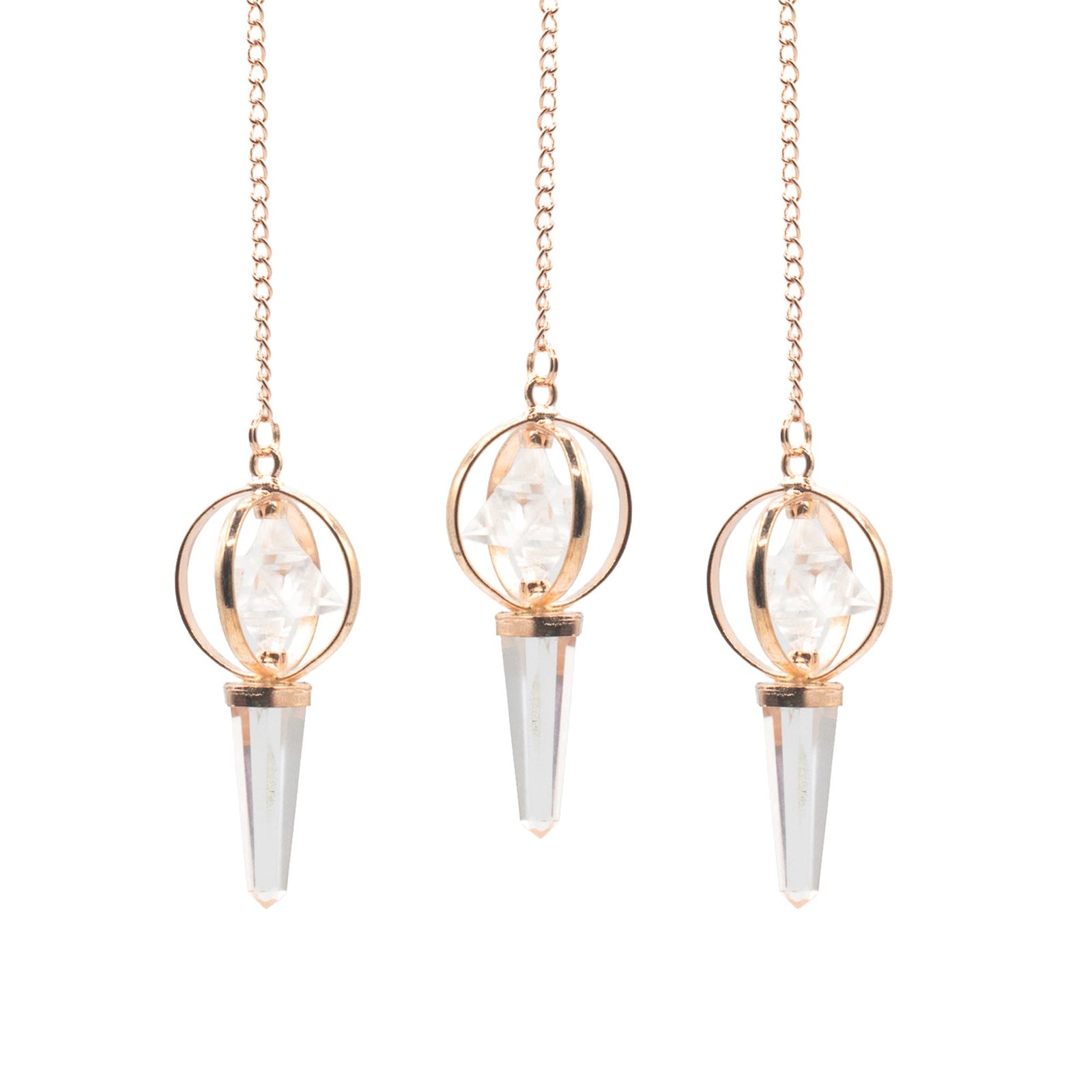 Stellar Gateway - Two Piece Spinning Merkaba Star in Copper Pendulum - Clear Quartz product image