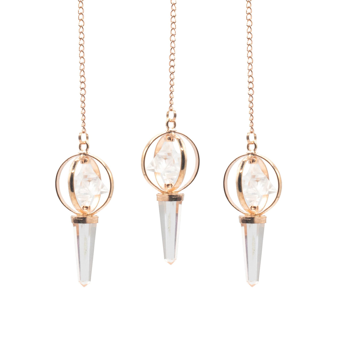 Stellar Gateway - Two Piece Spinning Merkaba Star in Copper Pendulum - Clear Quartz product image