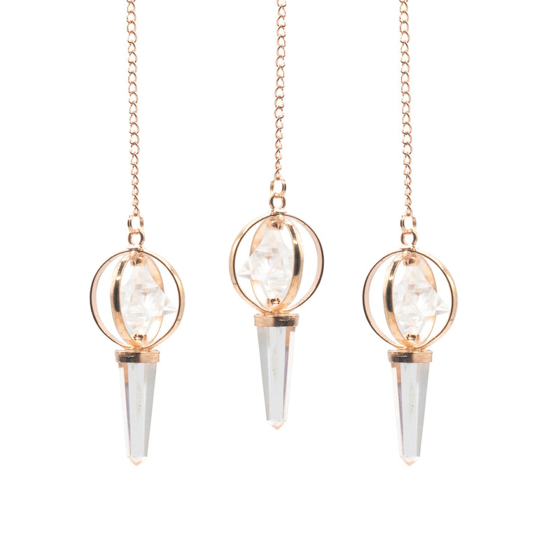 Stellar Gateway - Two Piece Spinning Merkaba Star in Copper Pendulum - Clear Quartz product image