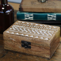 White Washed Wooden Box - 6x4 Aztec Design product image 3