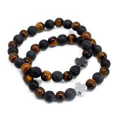 Set of 2 Gemstones Friendship Bracelets - Power - Tiger Eye & Black Stone product image 2