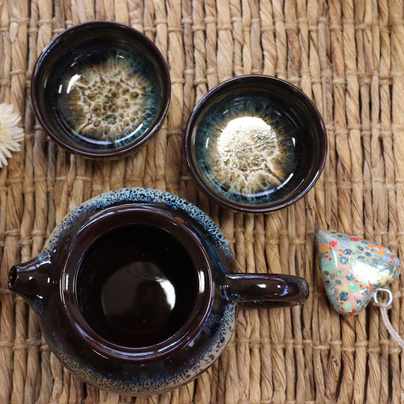 Herbal Black Glaze Teapot Set - Pot & Two Cups product image