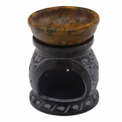 Soapstone Oil Burner 10cm - Mandala Flower - Black & Yellow product image 3