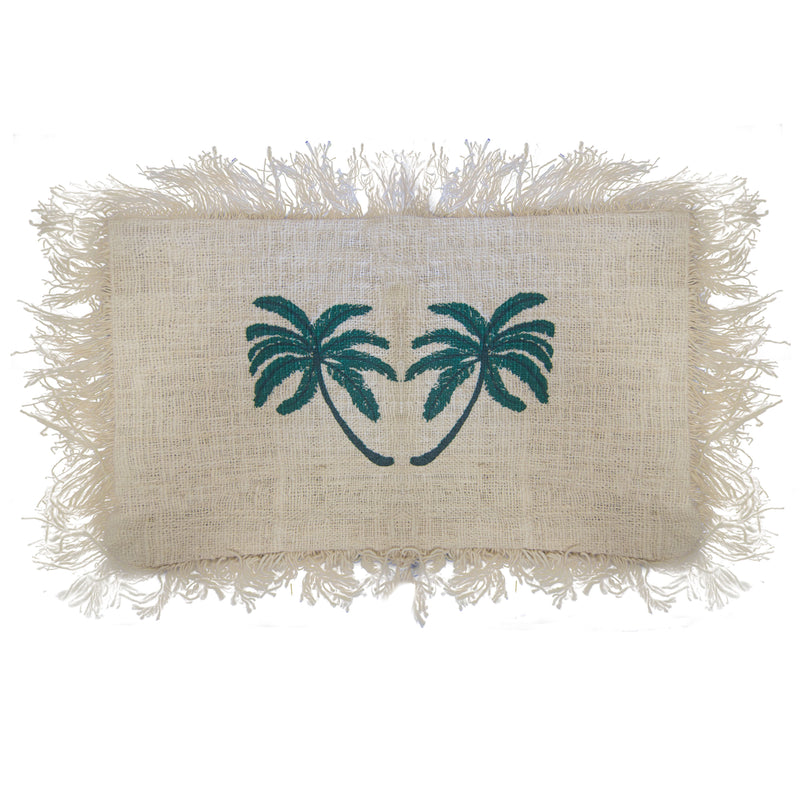 Linen Cushion Cover 30x50cm Palm Tree with Fringe product image
