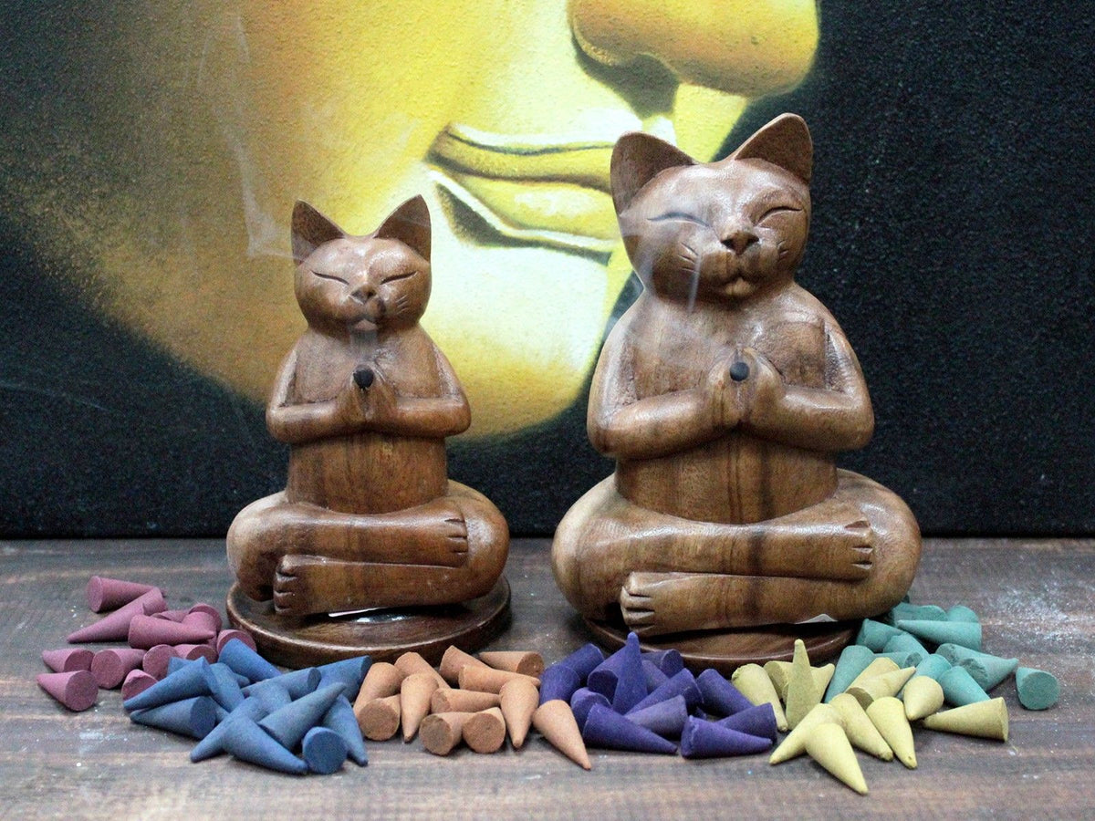 Wooden Carved Incense Burners - Med Yoga Cat product image 4