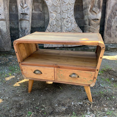 Small TV Stand with 2 Draws Round - Recycled Wood product image 2