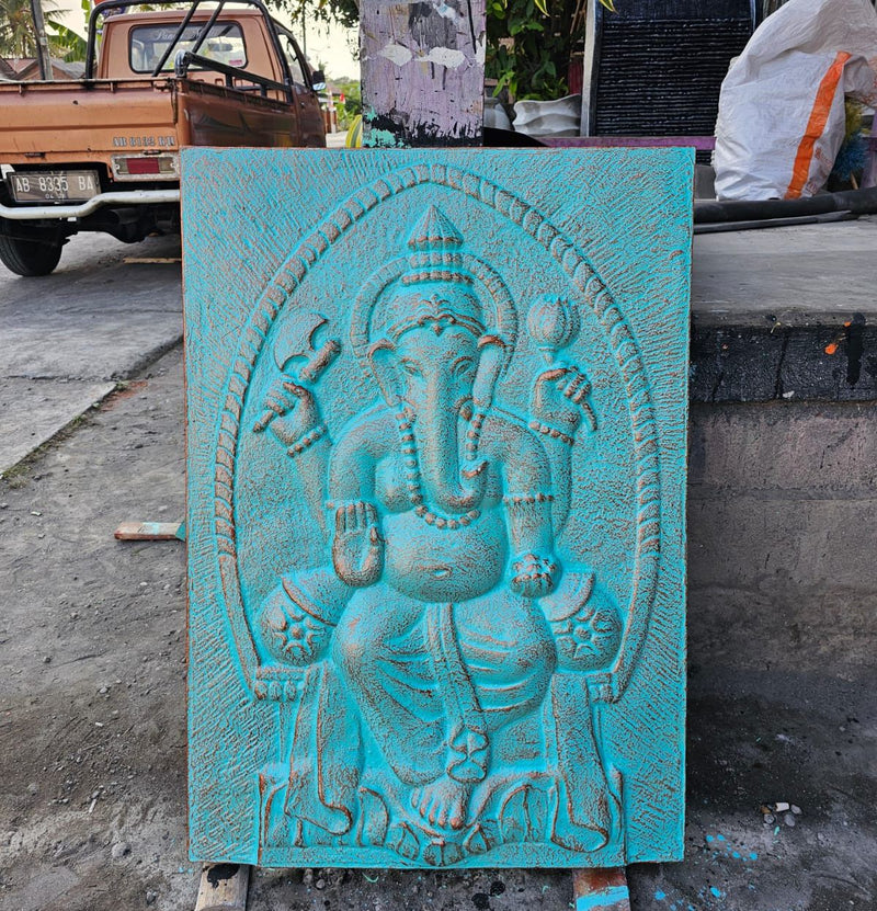 Large Ganpati Iron Frame Turquoise Relief - 0.7x1m product image