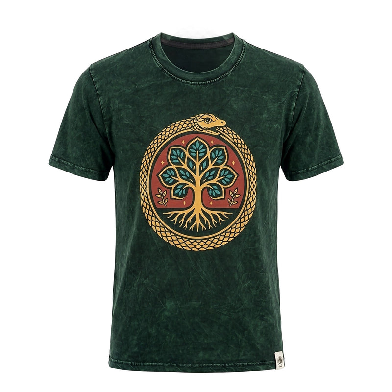 Nomad Sari Stonewashed Cotton T-Shirt - Tree of Life - Green - Small product image