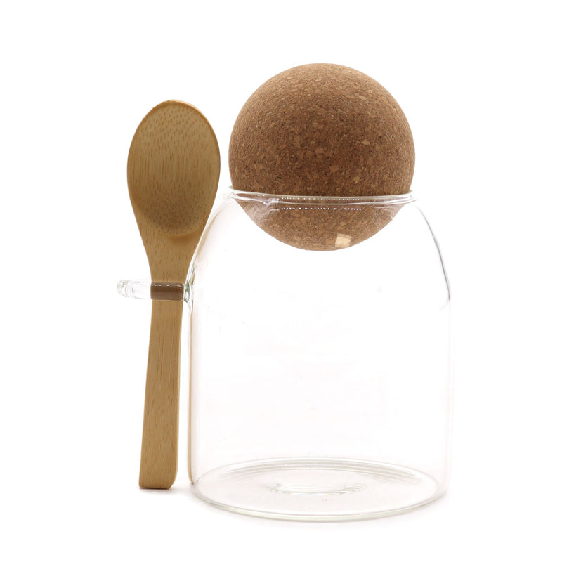 Cottage Cork-Ball Glass Jar - Clear & Spoon - 10cm product image