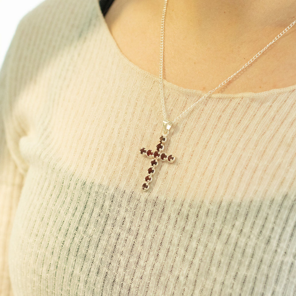 Indian Devotional Pendant - Silver Plated (45cm Chain)- Garnet Crucifix product image 5