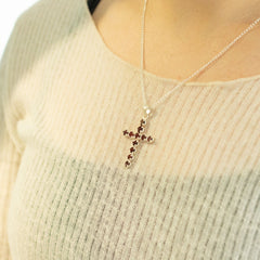 Indian Devotional Pendant - Silver Plated (45cm Chain)- Garnet Crucifix product image 5