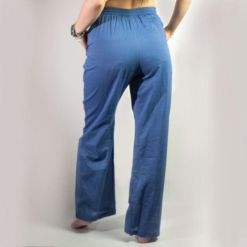 Nomad Sari Lounge Pants (M/L) – Rich Blue with Hand-Painted Gold Evil Eye Design product image