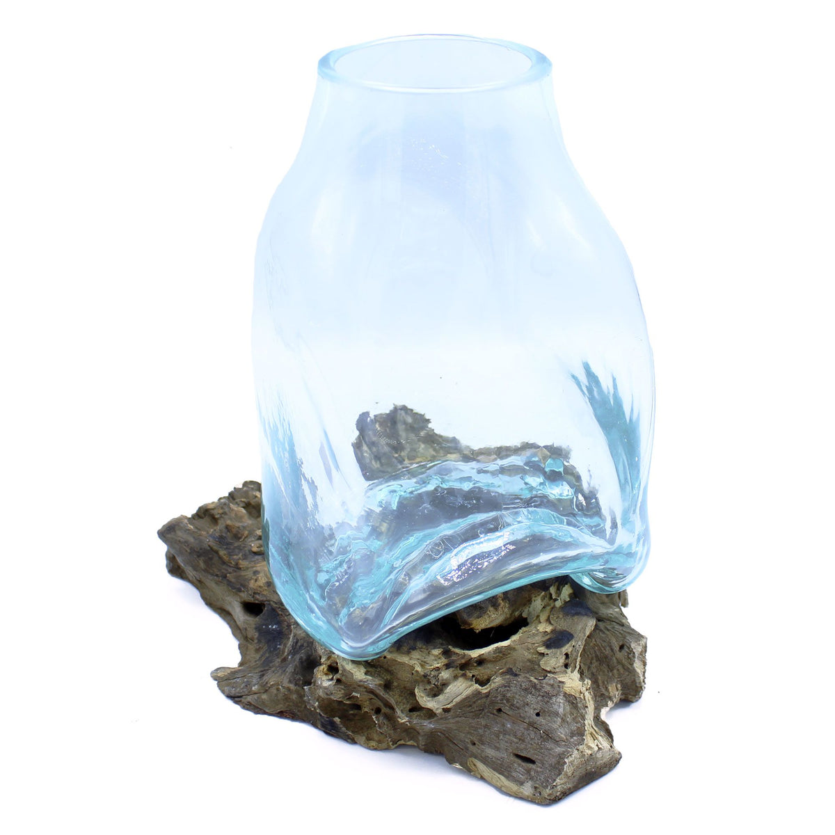 Large Molten Glass Vase - Terrarium Jar on Wood product image 2
