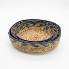 Straw & Seagrass Tray Baskets - Natural Green & Blue- Set of 3 product image 2