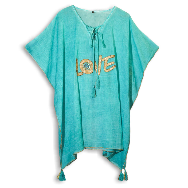Nomad Sari Kaftan – Turquoise & Gold LOVE Motif product image