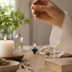 Gemstone Lantern of Life Pendulum - Black Agate & Rose Quartz product image 3