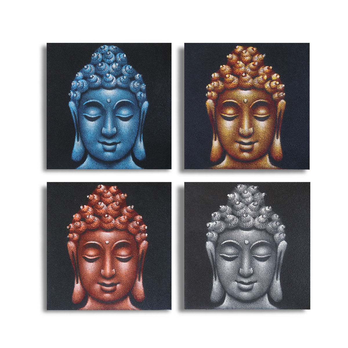 Set of 4 Buddha Heads Sand Detail 40x40cm product image