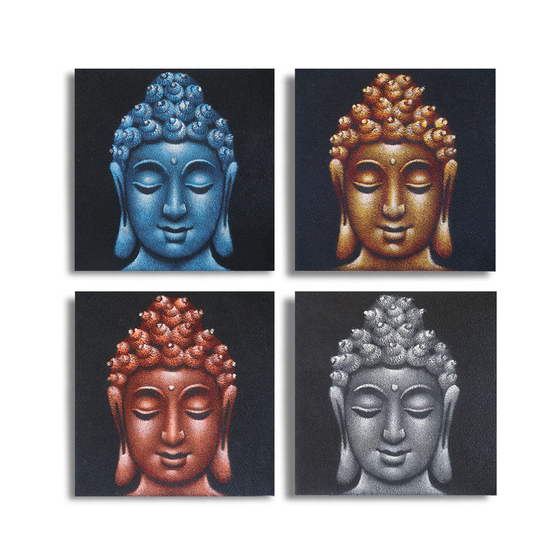 Set of 4 Buddha Heads Sand Detail 40x40cm product image