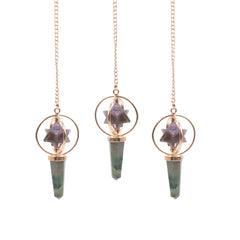Cosmic Navigator- Two Piece Spinning Merkaba Star in Copper Pendulum - Amethyst & Labradorite product image