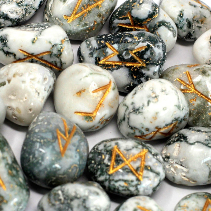 Runes Stone Set in Pouch - Tree Agate product image