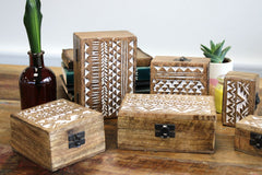 White Washed Wooden Box - 6x4 Aztec Design product image 2