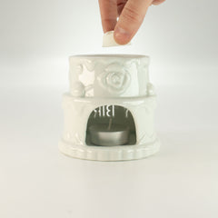 Ceramic Cake Oil Burner - HAPPY BIRTHDAY - White product image 6