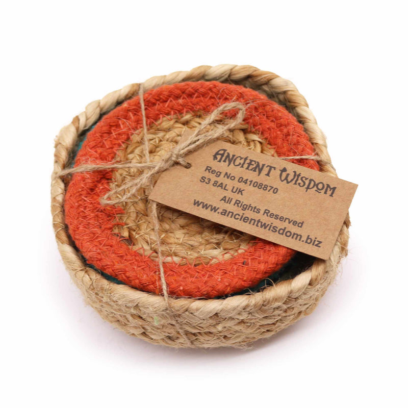Natural Coaster - Jute & Cotton 10cm (set of 6) Mixed colours in basket product image