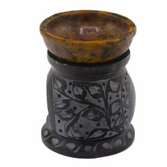 Soapstone Oil Burner 10cm - Mandala Flower - Black & Yellow product image 2