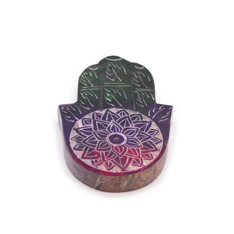 Soapstone Hamsa Incense Holder - Lotus Flower product image