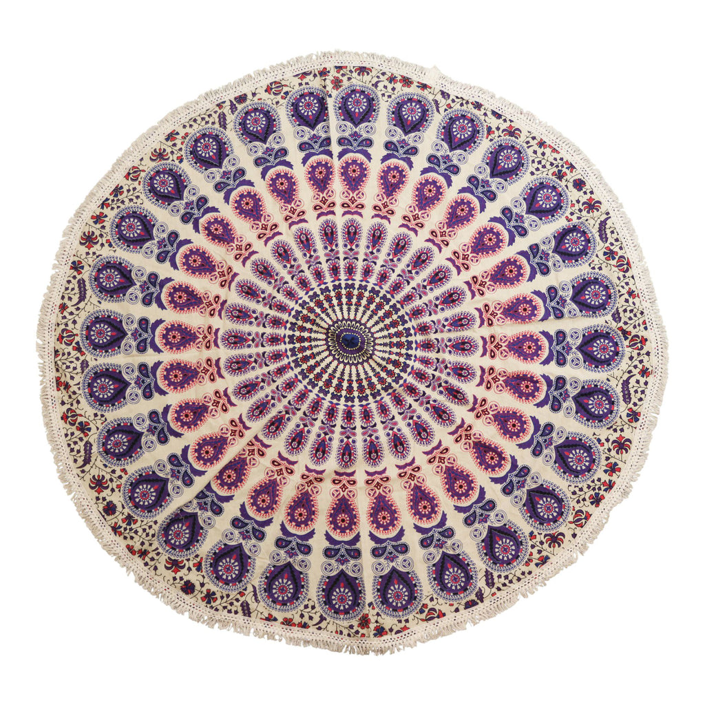 Small Mandala Roundie Cotton Art (130cm) - Peacock Purples product image