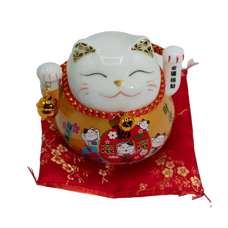 Ceramic Money Cat Moving Hand - Gold on Cushion product image