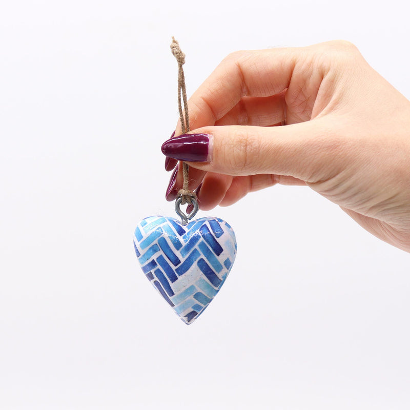 Small Decor Wood Heart - Blue Stripes product image