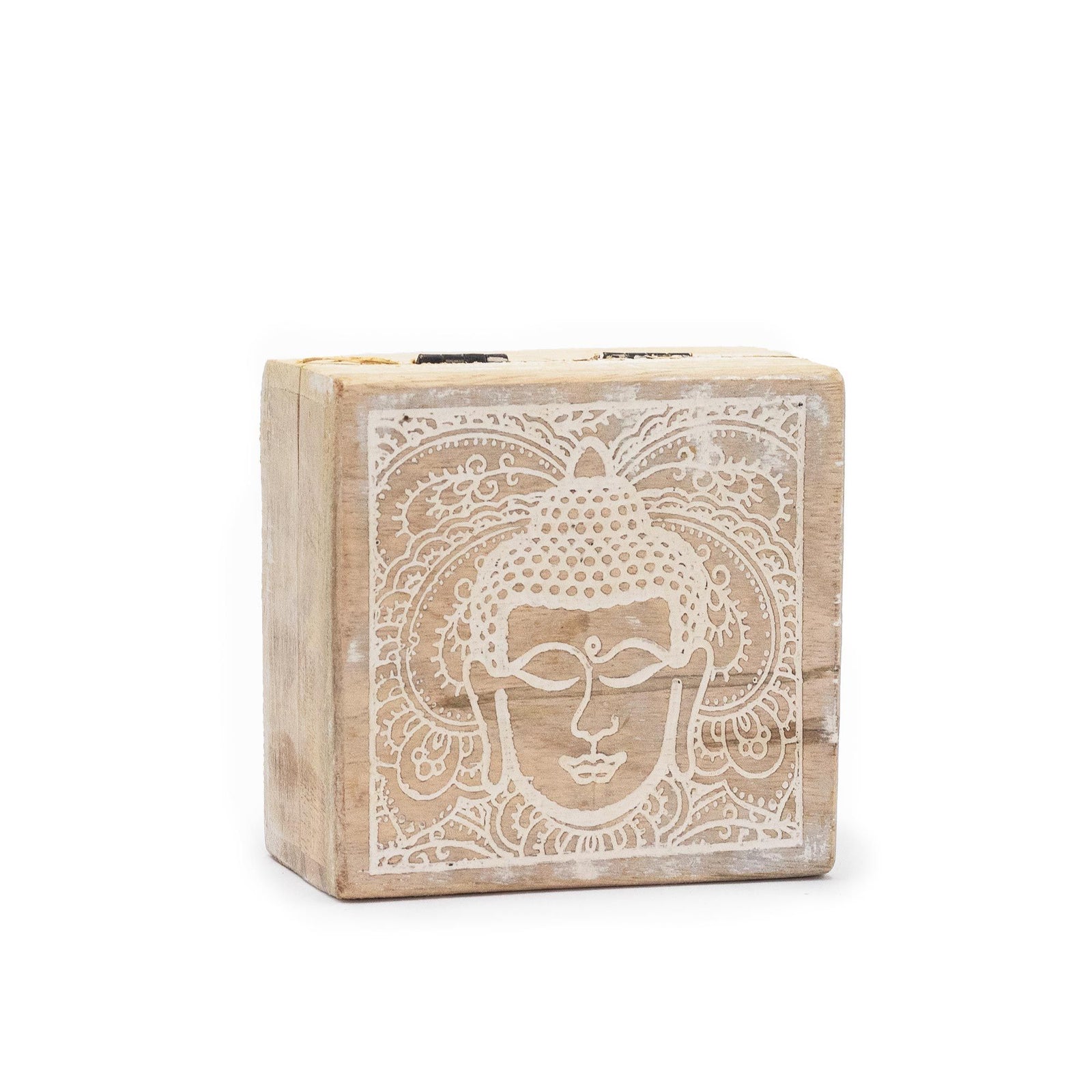 Small Square Box 10x10x4.2cm - Buddha Face Whitewash product image