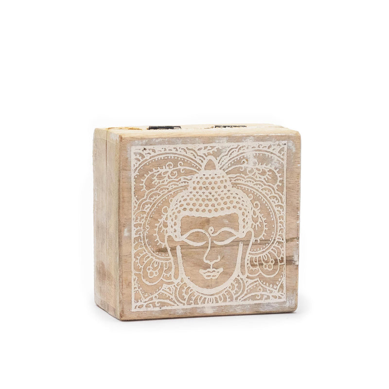 Small Square Box 10x10x4.2cm - Buddha Face Whitewash product image