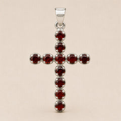Indian Devotional Pendant - Silver Plated (45cm Chain)- Garnet Crucifix product image 3