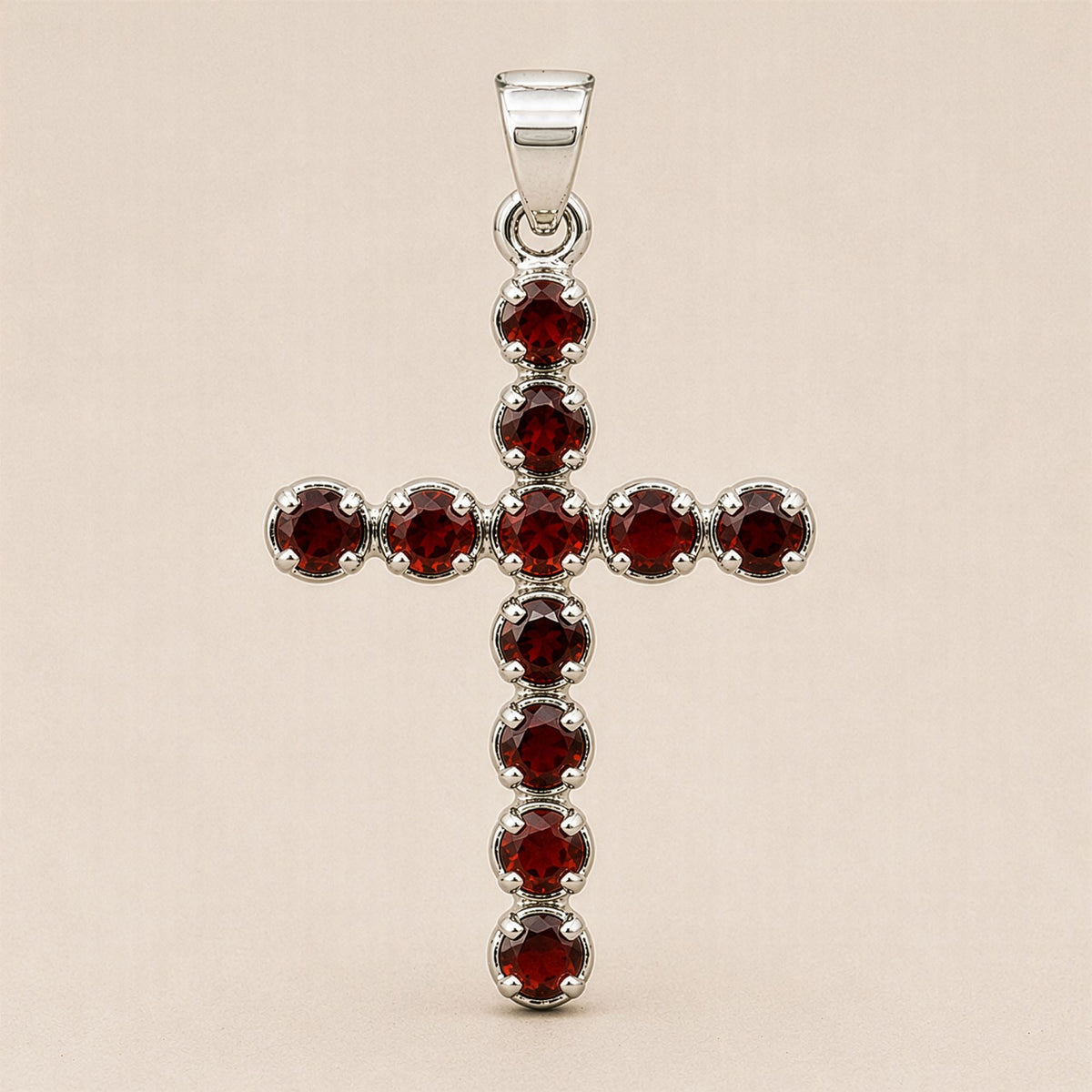 Indian Devotional Pendant - Silver Plated (45cm Chain)- Garnet Crucifix product image 3