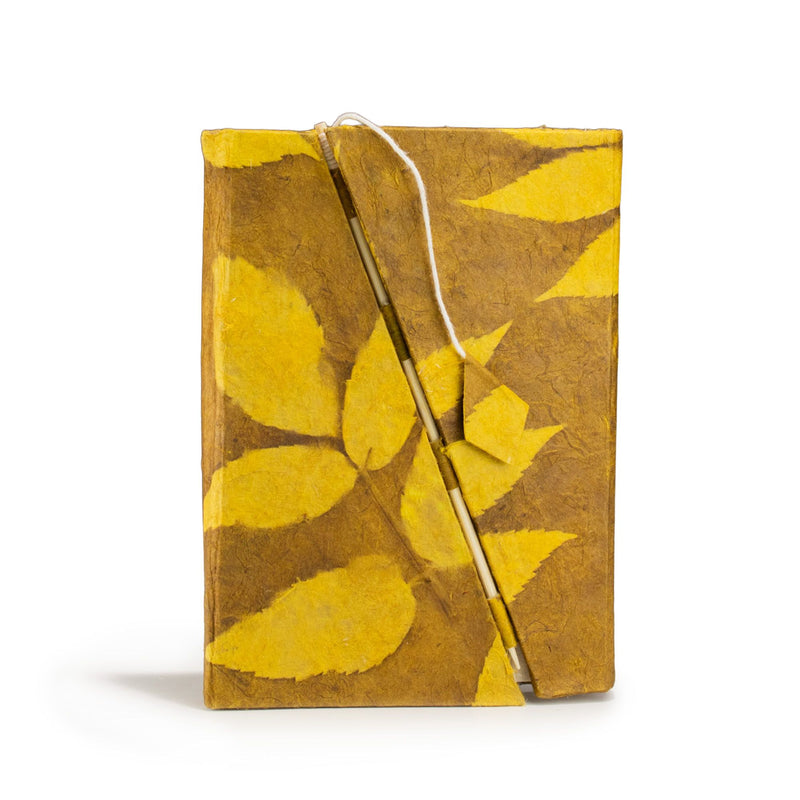 Lokta Bold Floral Bamboo Lock Notebook – Medium (15x12cm) – 45 Leaves – Mustard Brown product image