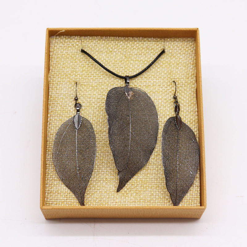Necklace & Earring Set - Bravery Leaf - Pewter product image