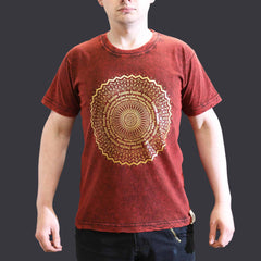 Nomad Sari Stonewashed Cotton T-Shirt – Mandala – Maroon – Small product image