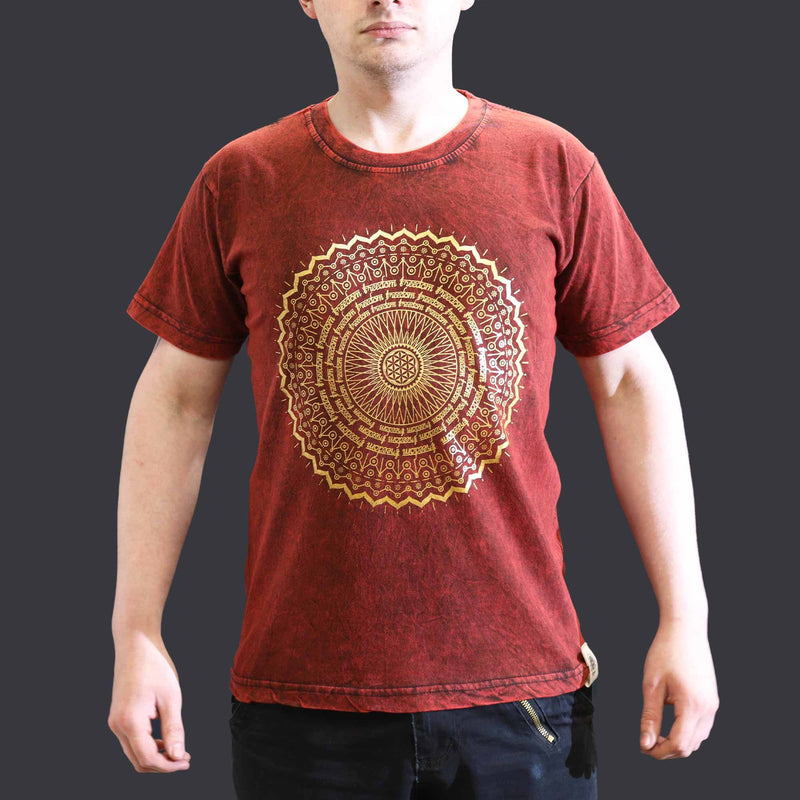 Nomad Sari Stonewashed Cotton T-Shirt – Mandala – Maroon – Small product image
