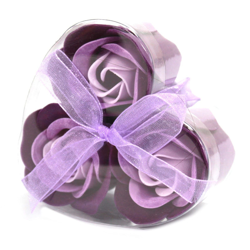 Set of 3 Soap Flower Heart Box - Lavender Roses product image