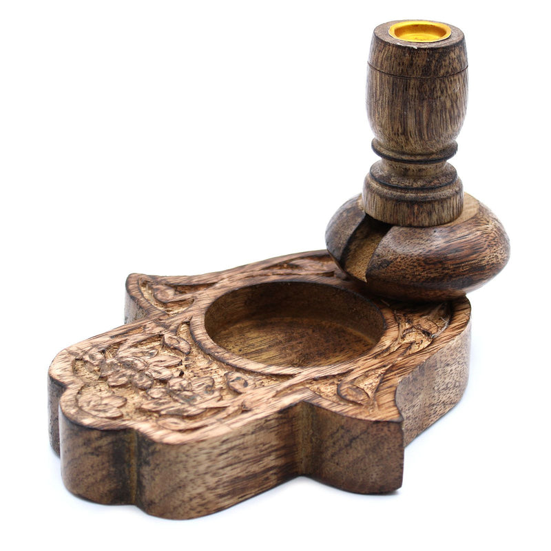 Sm Mango Wood Backflow Burner - Hamsa product image